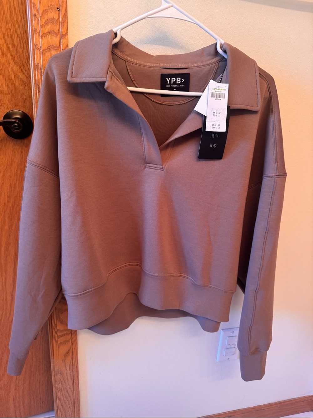 Abercrombie and Fitch YPB Women's Tan Long-Sleeve Polo Sweatshirt